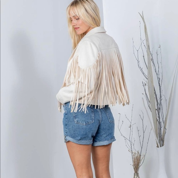 Ivory fringe suede jacket - Picture 3 of 5